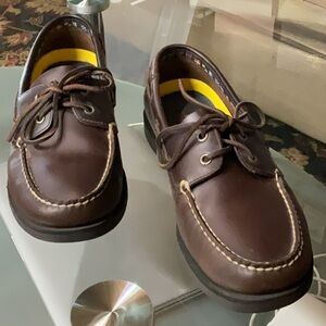 Brown Leather Boat Shoes with Moccasin Stitching